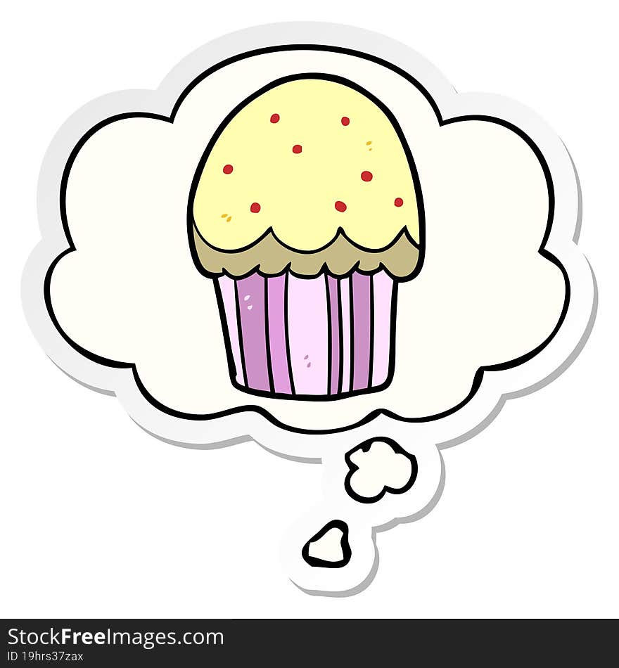 Cartoon Cupcake And Thought Bubble As A Printed Sticker