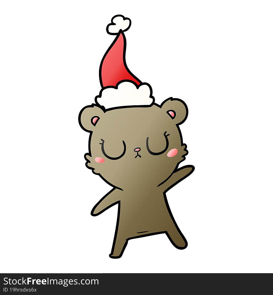 peaceful gradient cartoon of a bear wearing santa hat