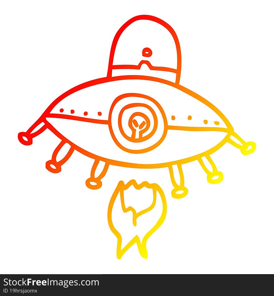 Warm Gradient Line Drawing Cartoon Alien Spaceship