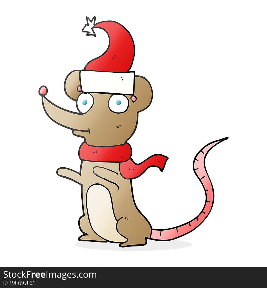 freehand drawn cartoon mouse wearing christmas hat