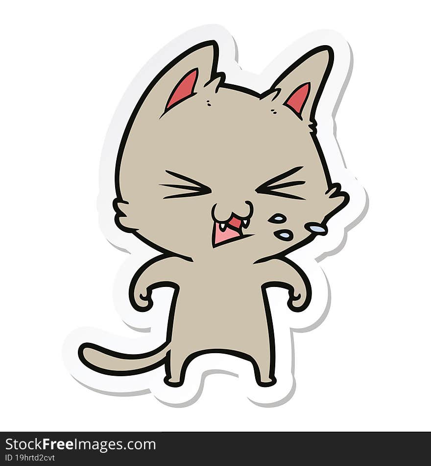 sticker of a cartoon cat hissing