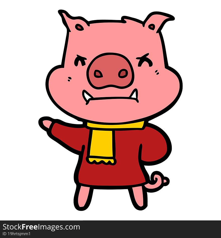 angry cartoon pig in winter clothes. angry cartoon pig in winter clothes