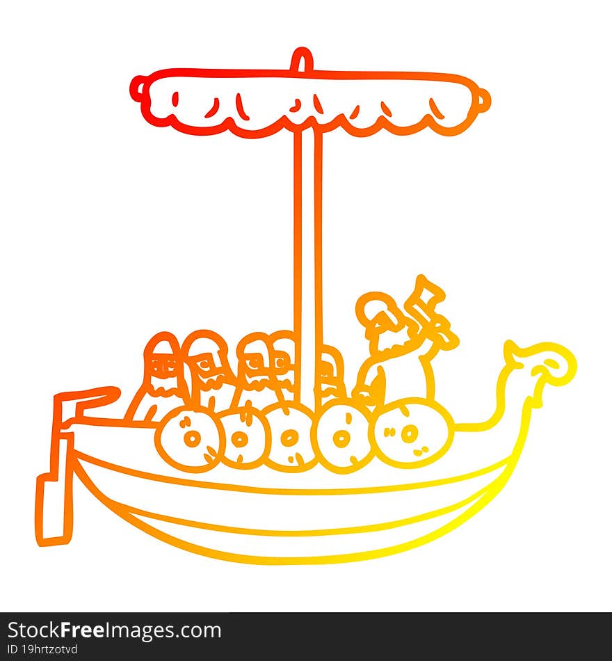 Warm Gradient Line Drawing Cartoon Vikings Sailing