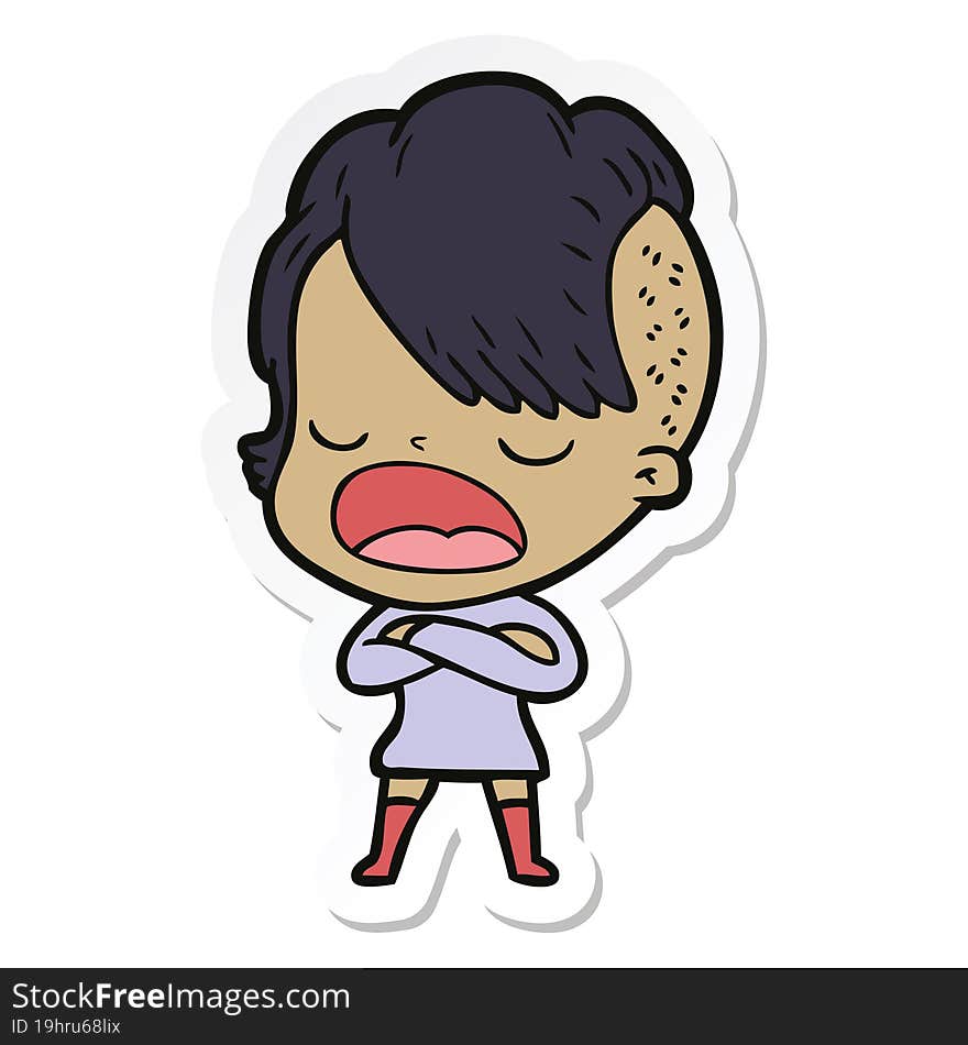 Sticker Of A Cartoon Cool Hipster Girl Talking