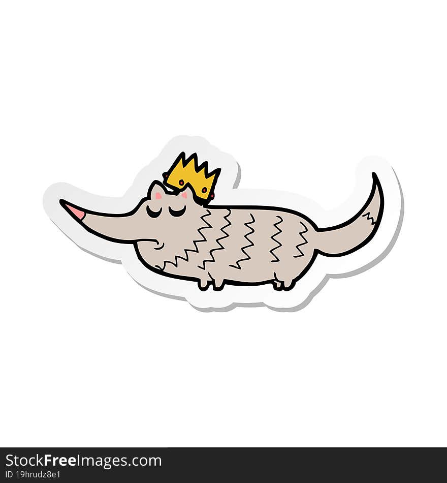 sticker of a cartoon little wolf with crown