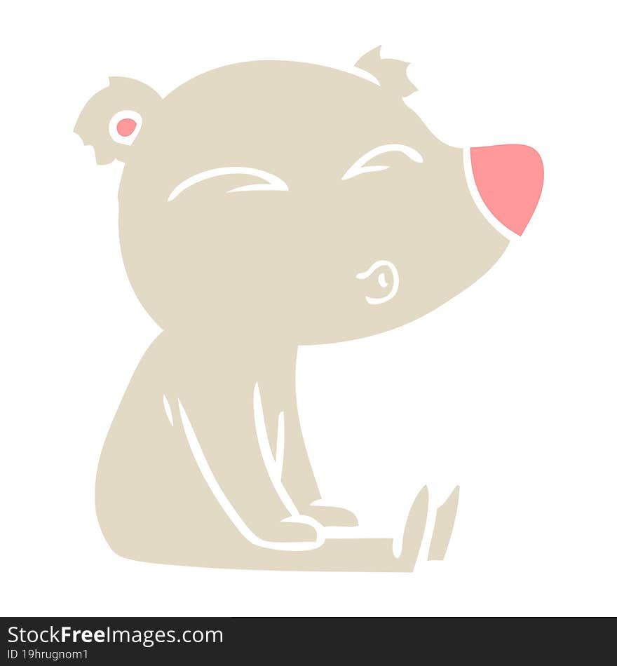 flat color style cartoon whistling bear sitting