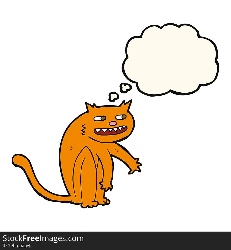 cartoon happy cat with thought bubble