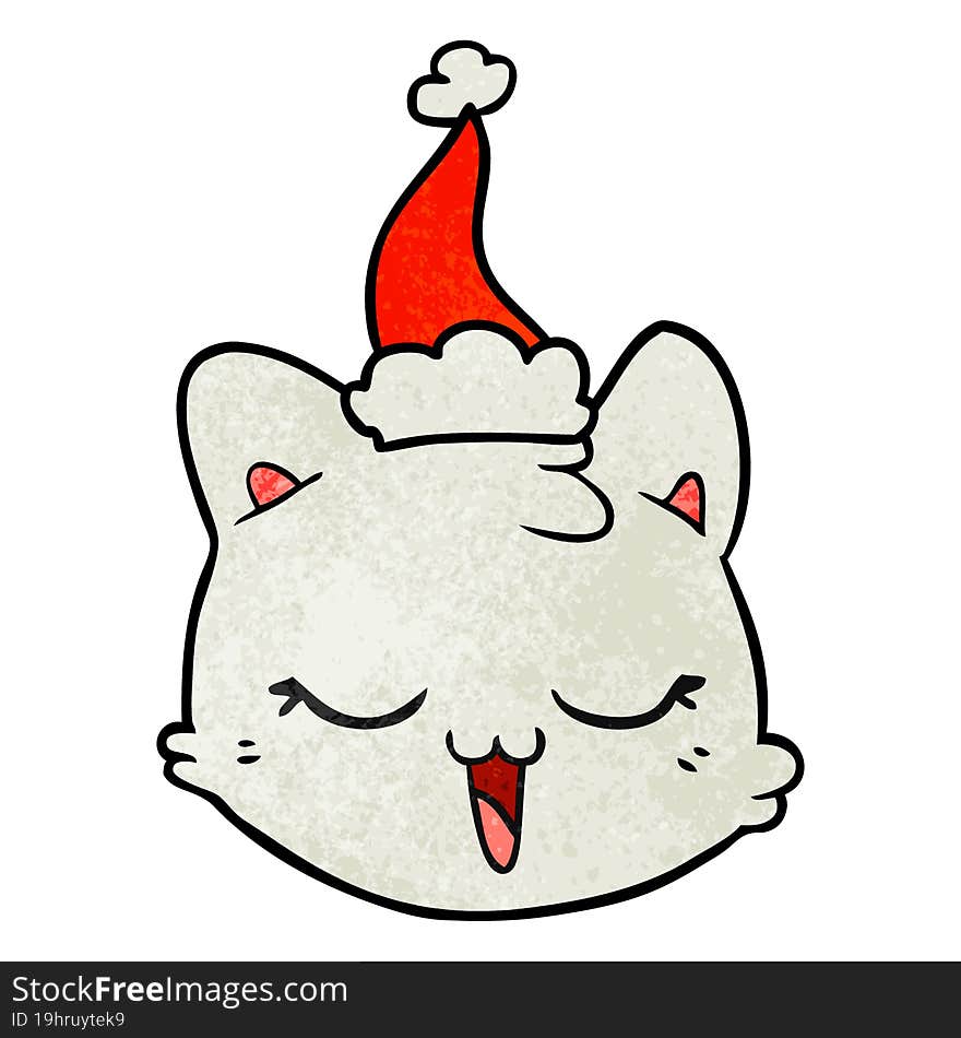 textured cartoon of a cat face wearing santa hat