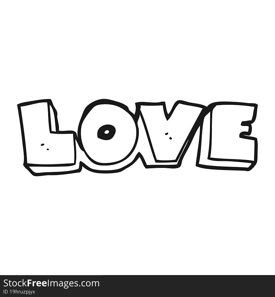 black and white cartoon word love