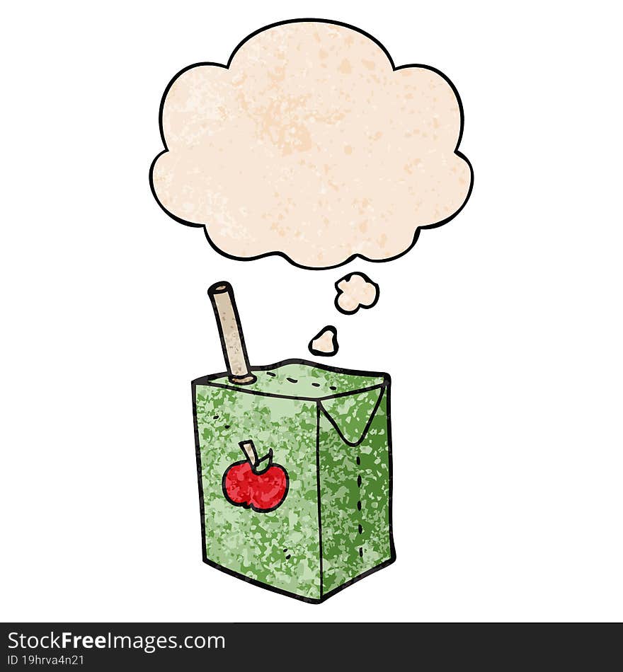 Cartoon Apple Juice Box And Thought Bubble In Grunge Texture Pattern Style