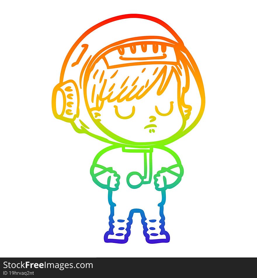 rainbow gradient line drawing of a cartoon astronaut woman