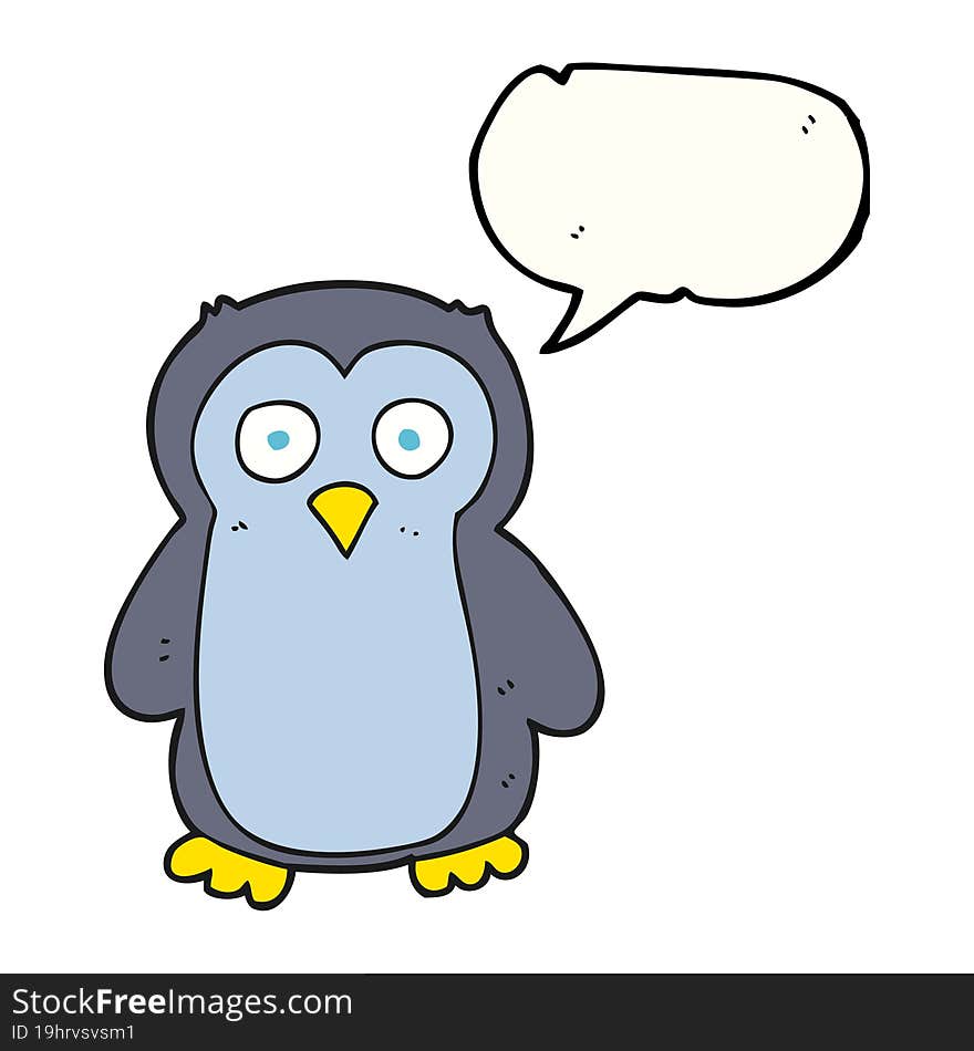 freehand drawn speech bubble cartoon penguin