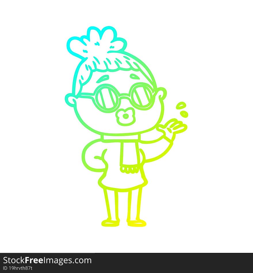 cold gradient line drawing cartoon woman wearing spectacles