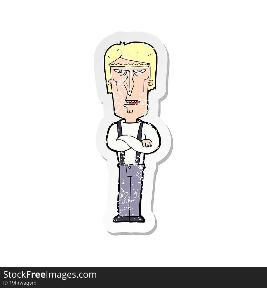 retro distressed sticker of a cartoon angry man