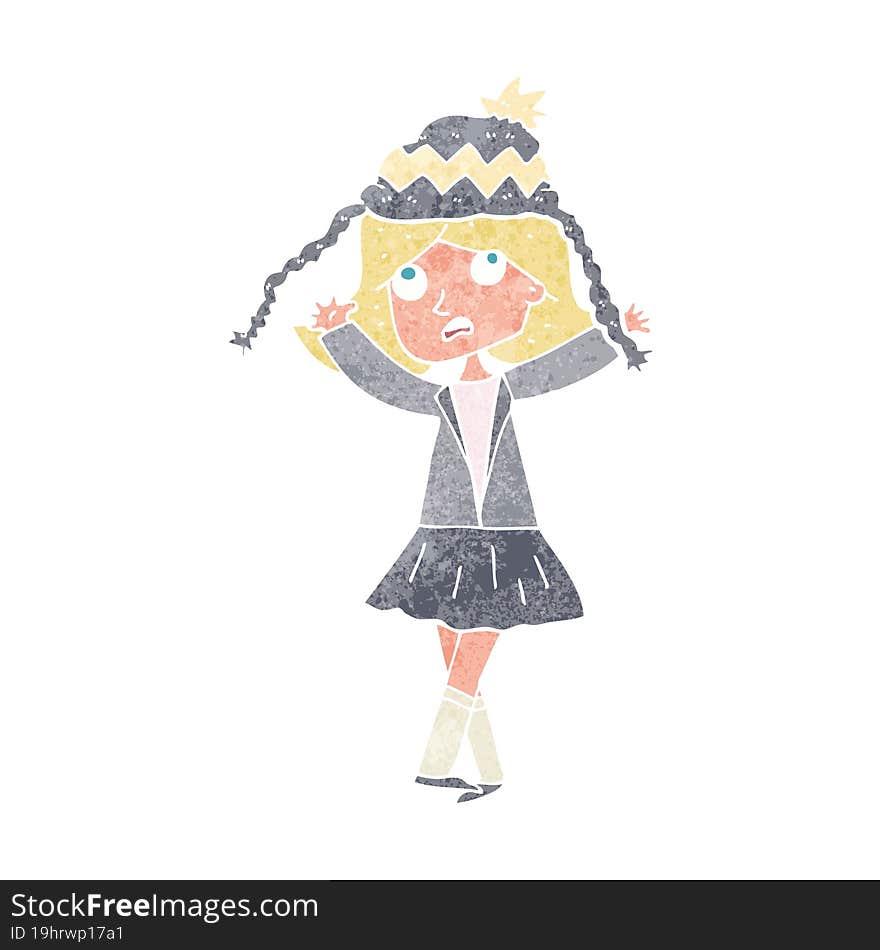 cartoon woman wearing winter hat