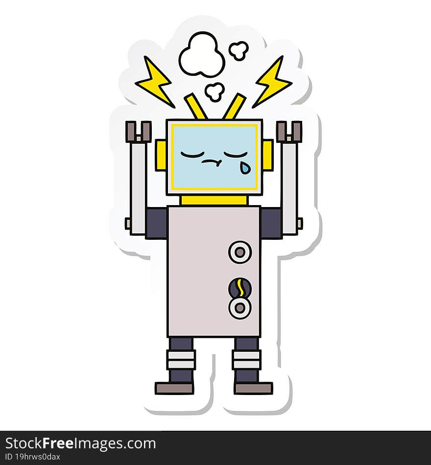 sticker of a cute cartoon crying robot