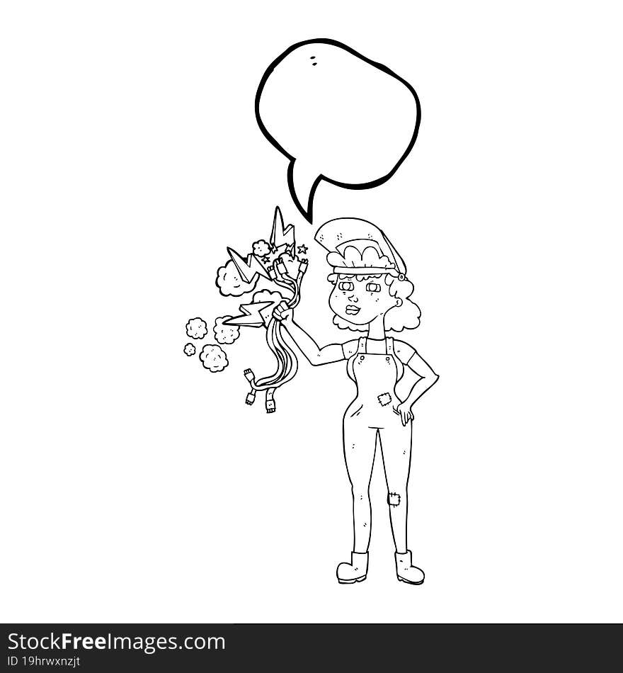 speech bubble cartoon electrician woman