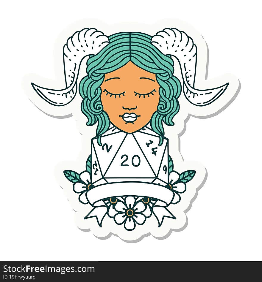 sticker of a tiefling with natural 20 D20 roll. sticker of a tiefling with natural 20 D20 roll