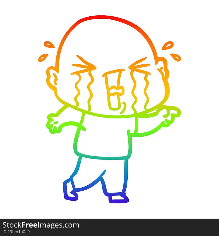 rainbow gradient line drawing cartoon crying bald man