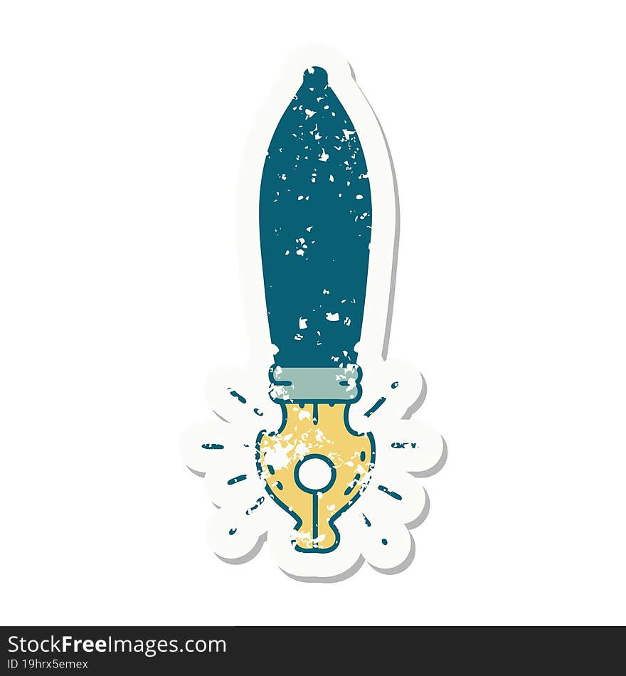 grunge sticker of tattoo style fountain pen