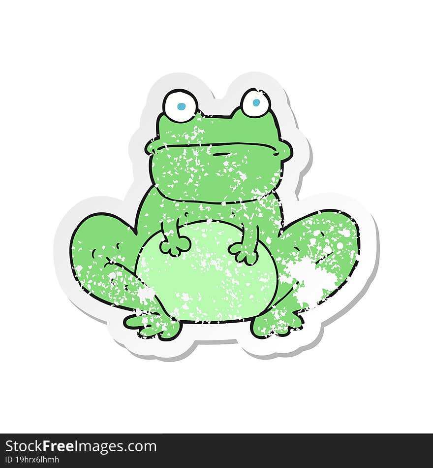 retro distressed sticker of a cartoon frog