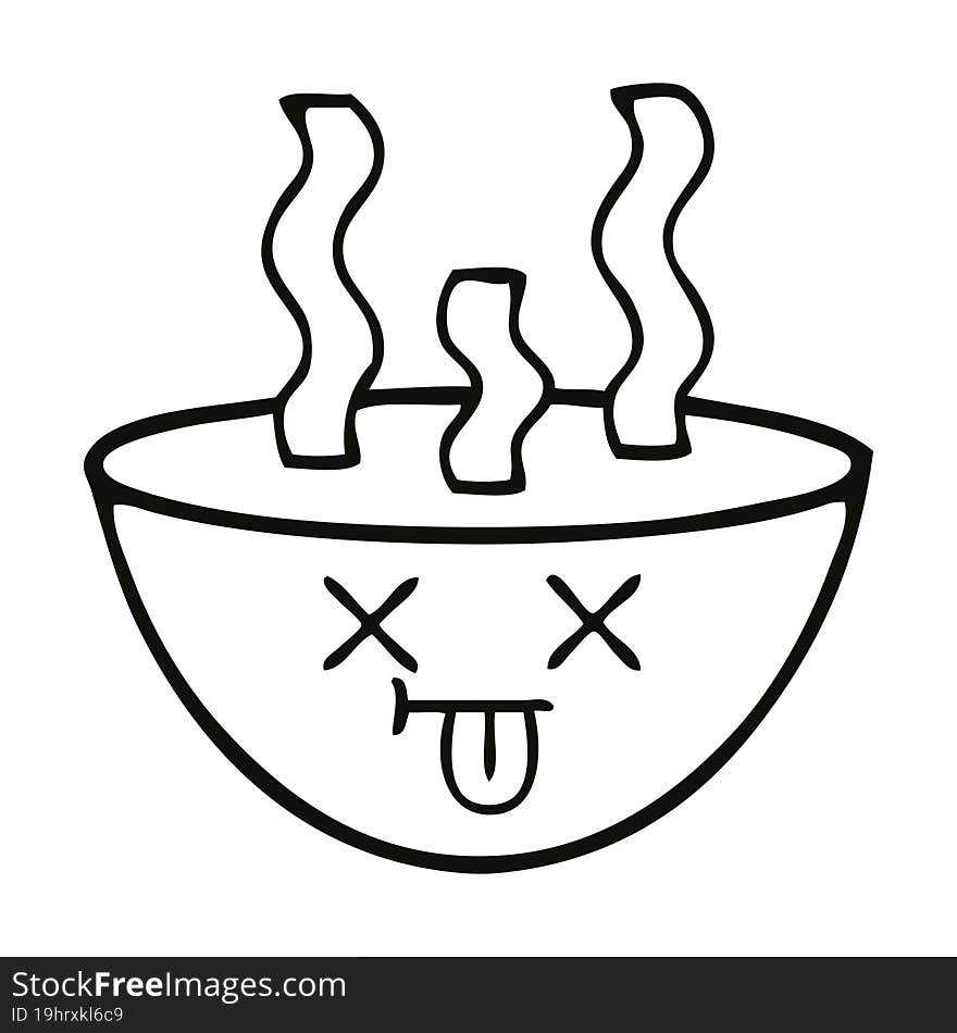 Line Drawing Cartoon Bowl Of Hot Soup