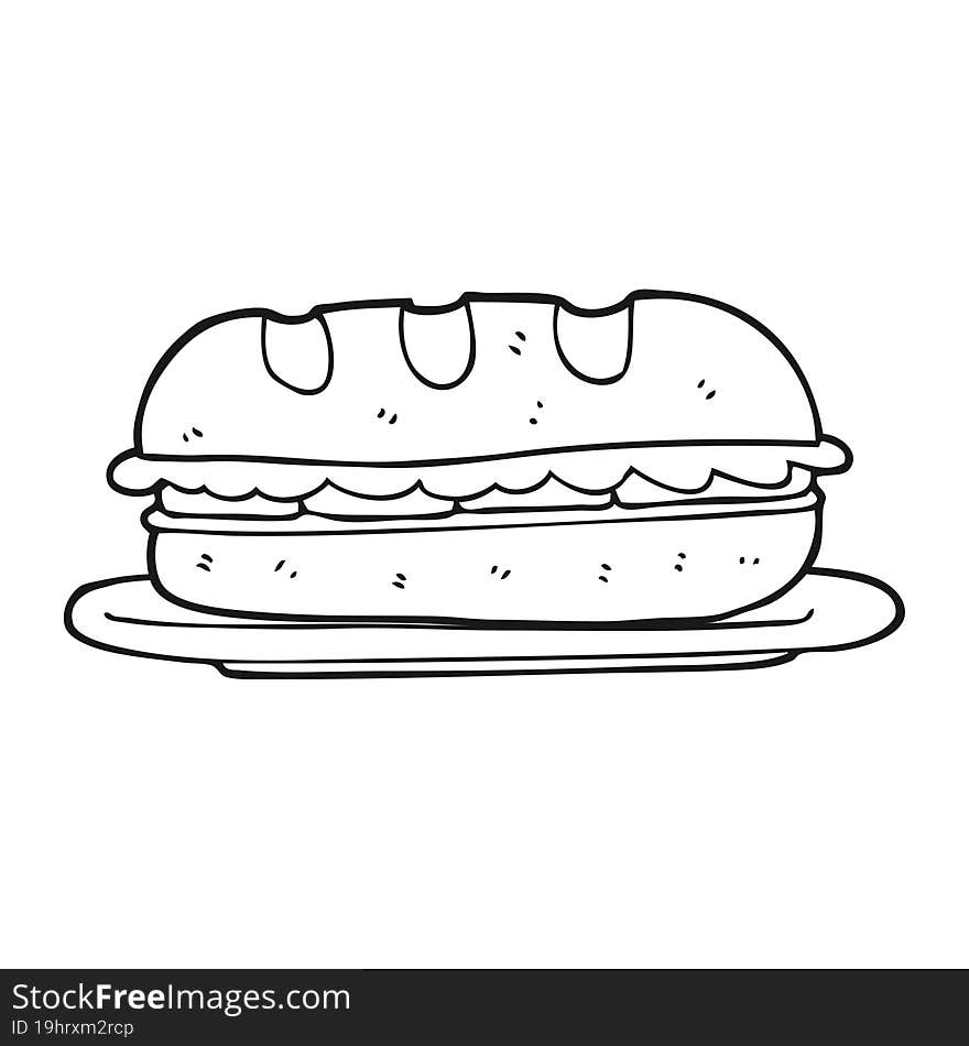 black and white cartoon sub sandwich