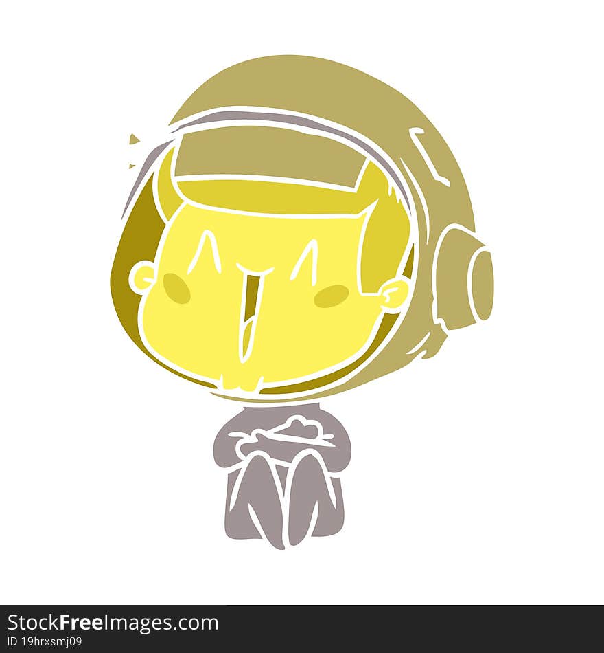 Happy Flat Color Style Cartoon Astronaut