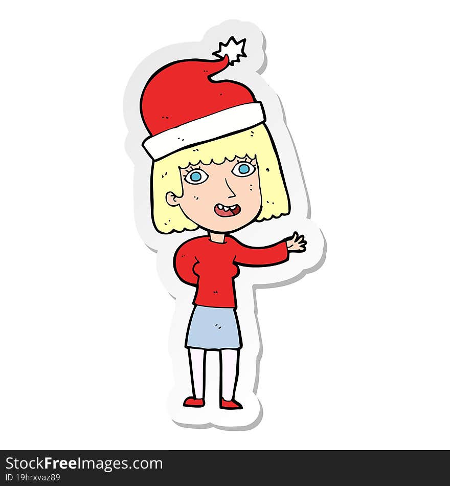 sticker of a cartoon woman ready for christmas