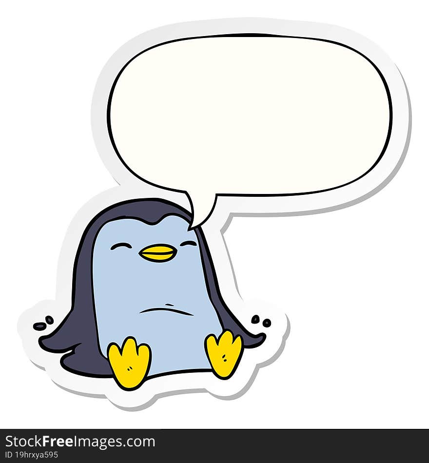 cartoon penguin with speech bubble sticker. cartoon penguin with speech bubble sticker