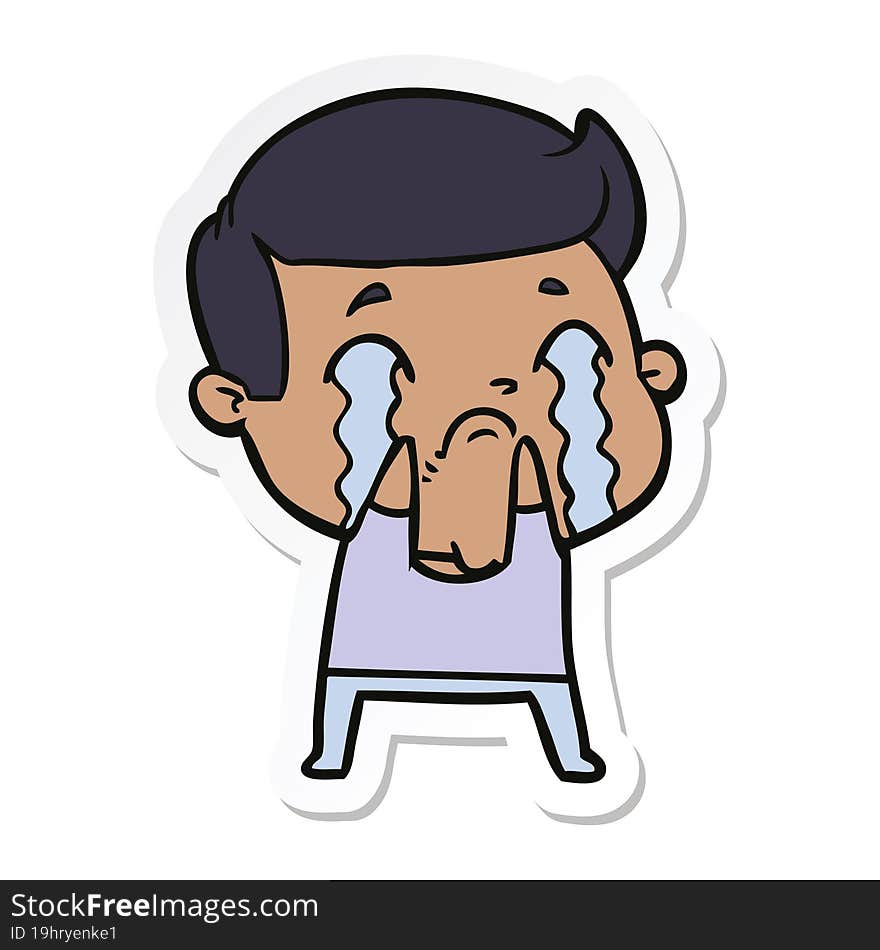 sticker of a cartoon man crying