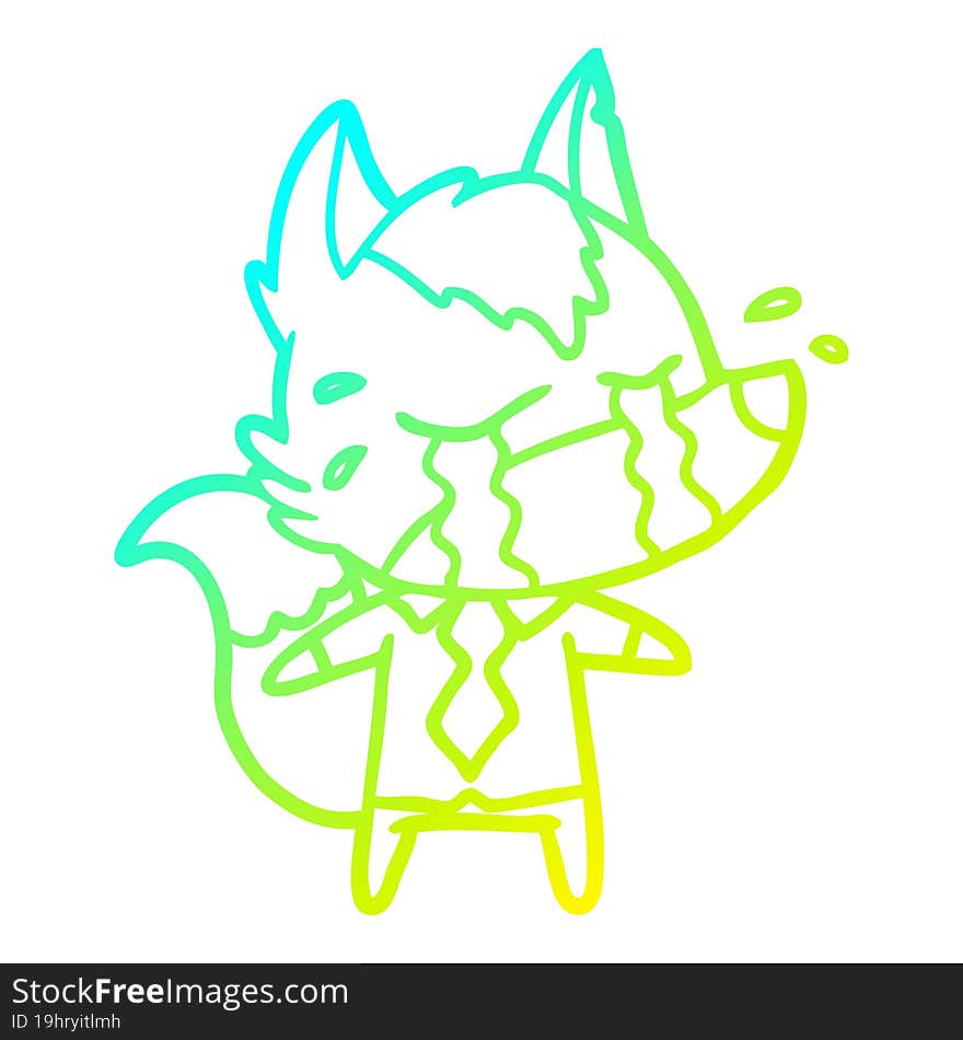 cold gradient line drawing cartoon crying wolf wearing work clothes