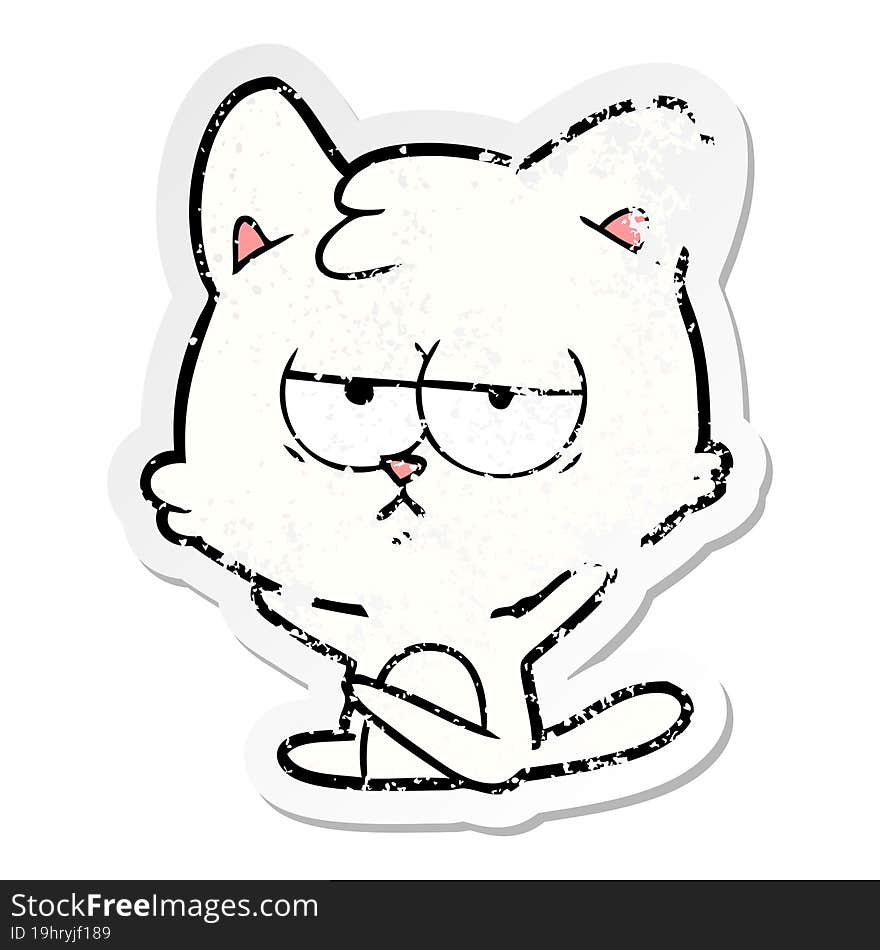 distressed sticker of a bored cartoon cat