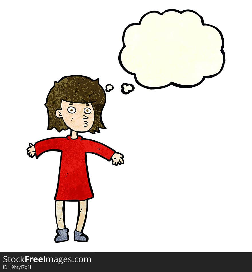 cartoon nervous woman with thought bubble