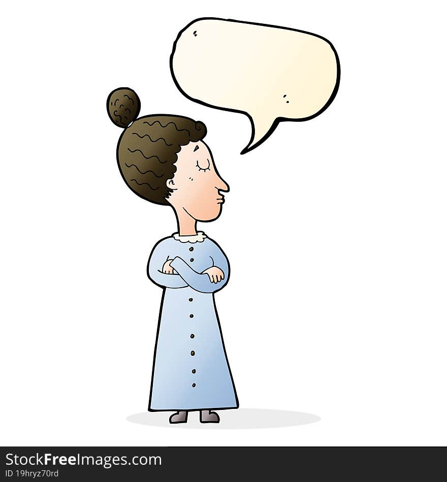 cartoon strict victorian teacher with speech bubble