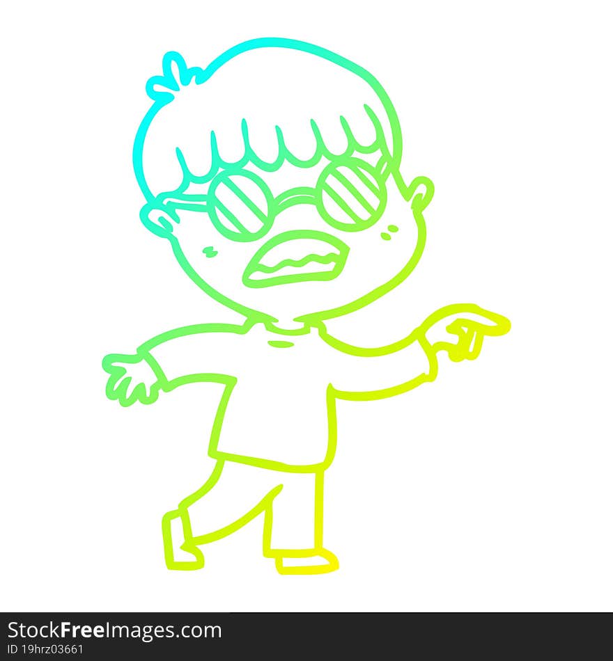 cold gradient line drawing of a cartoon boy wearing spectacles