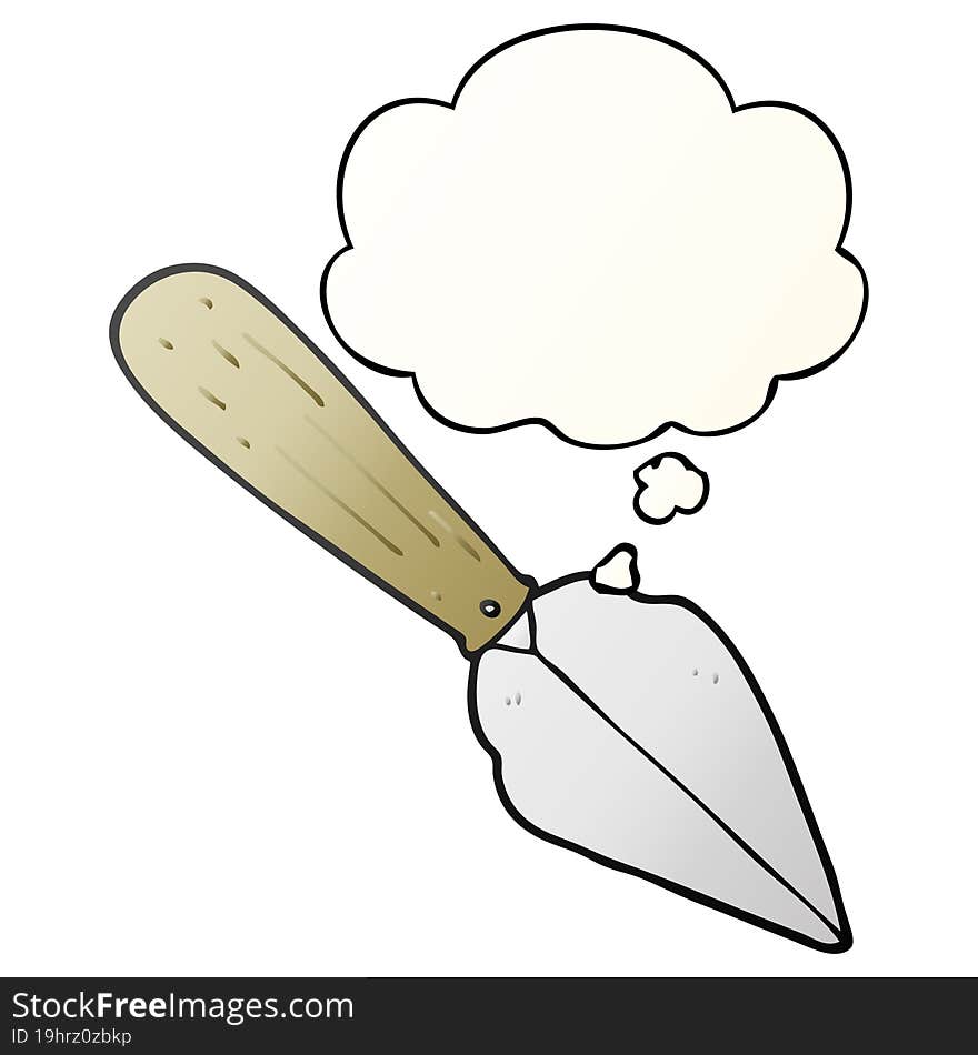 Cartoon Garden Trowel And Thought Bubble In Smooth Gradient Style