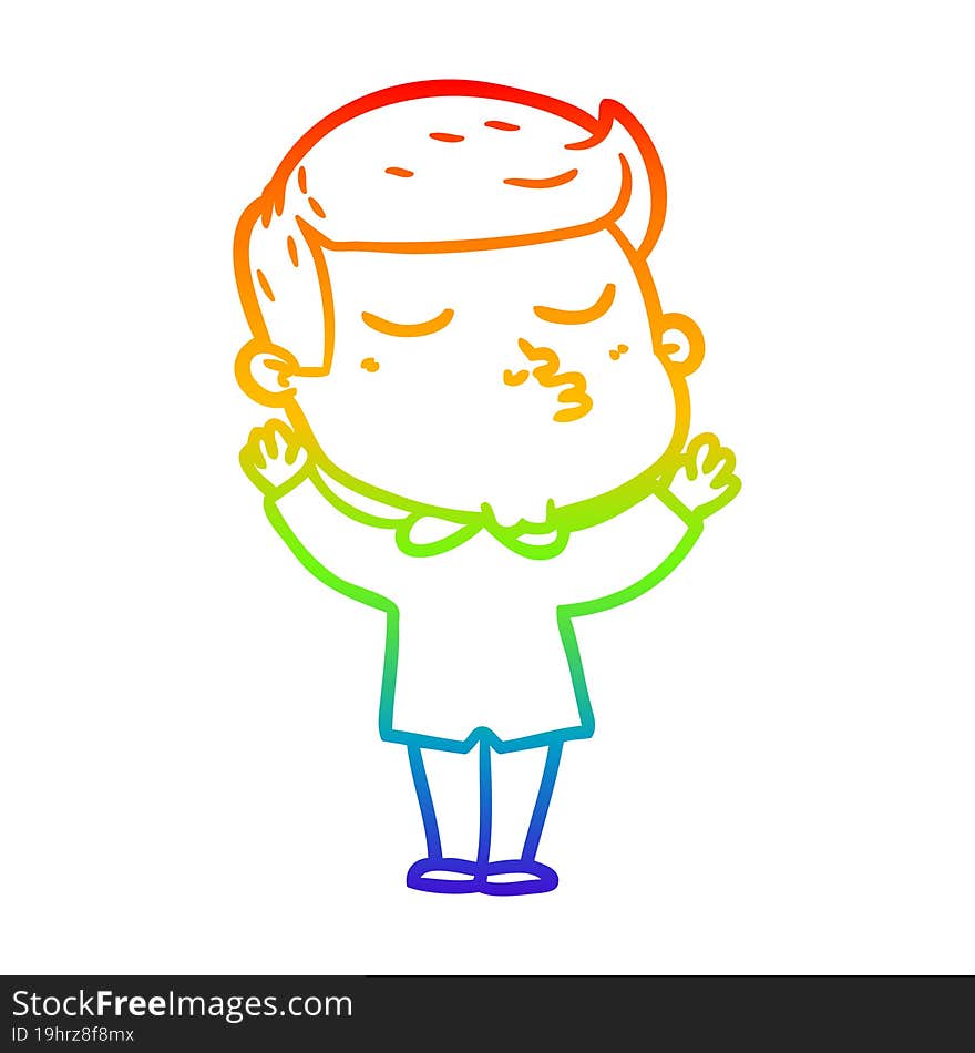 rainbow gradient line drawing of a cartoon model guy pouting