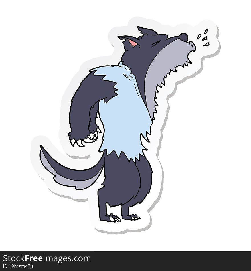 Sticker Of A Cartoon Howling Werewolf