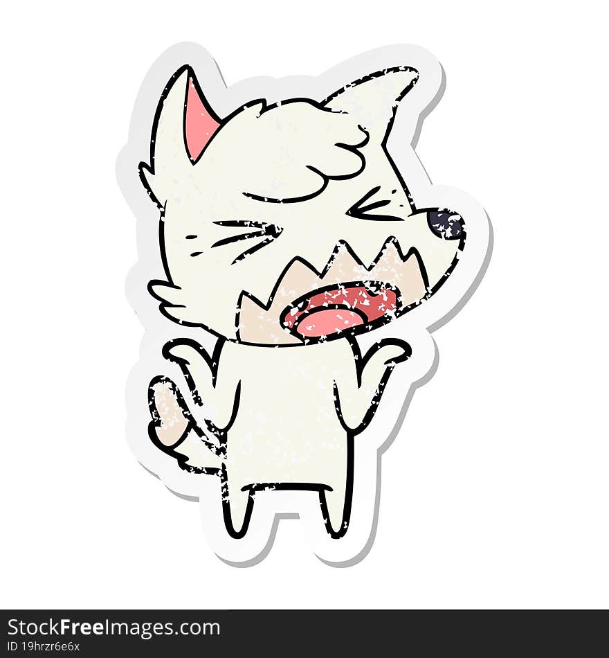 distressed sticker of a angry cartoon fox