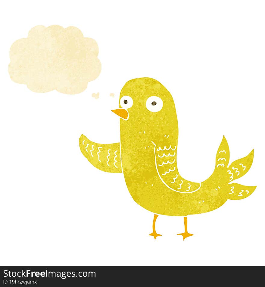 cartoon waving bird  with thought bubble