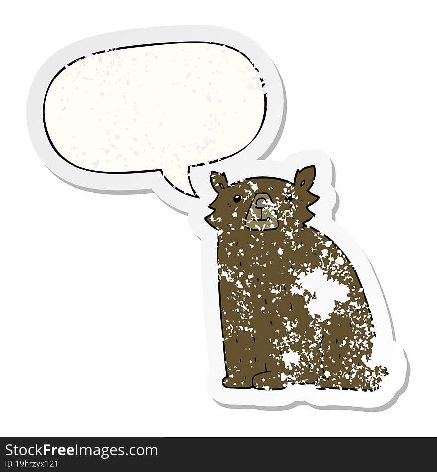 cartoon bear with speech bubble distressed distressed old sticker. cartoon bear with speech bubble distressed distressed old sticker