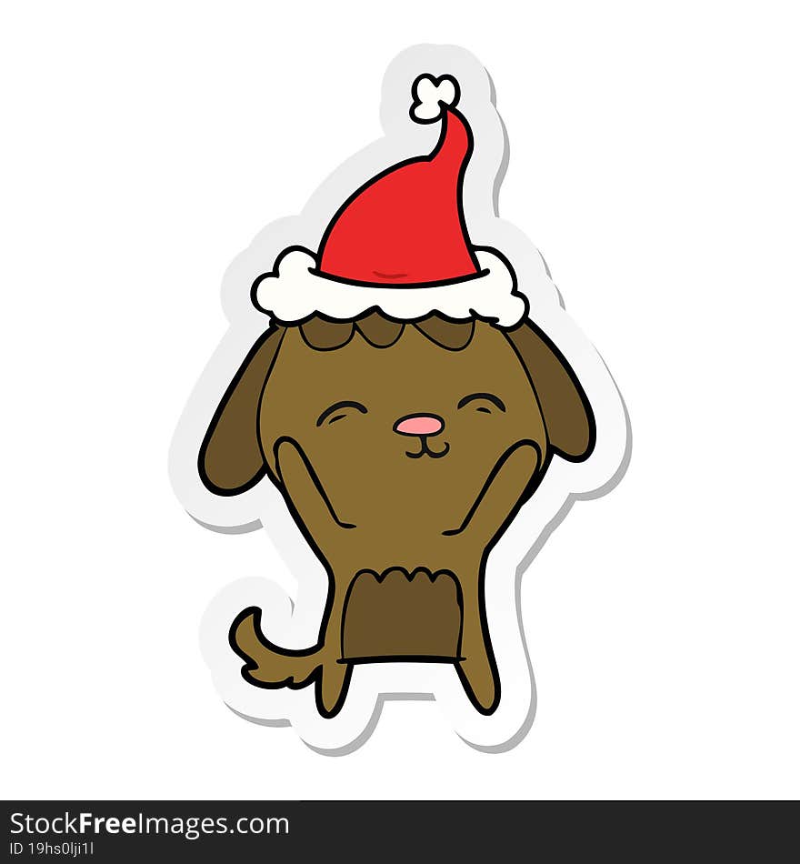 happy hand drawn sticker cartoon of a dog wearing santa hat. happy hand drawn sticker cartoon of a dog wearing santa hat