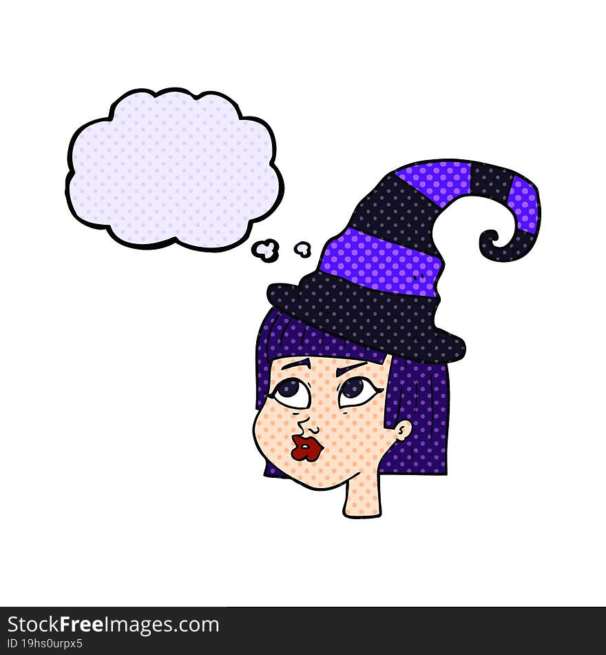 freehand drawn thought bubble cartoon witch