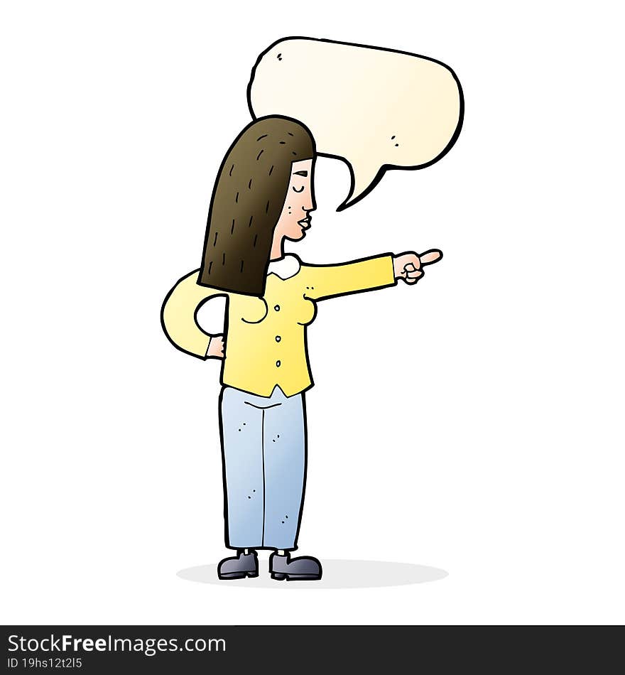 cartoon woman pointing with speech bubble