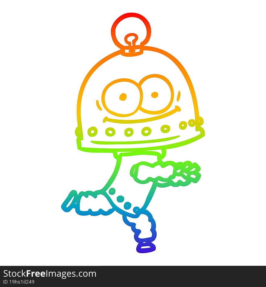 rainbow gradient line drawing of a happy carton robot with light bulb