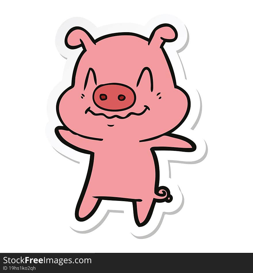 sticker of a nervous cartoon pig