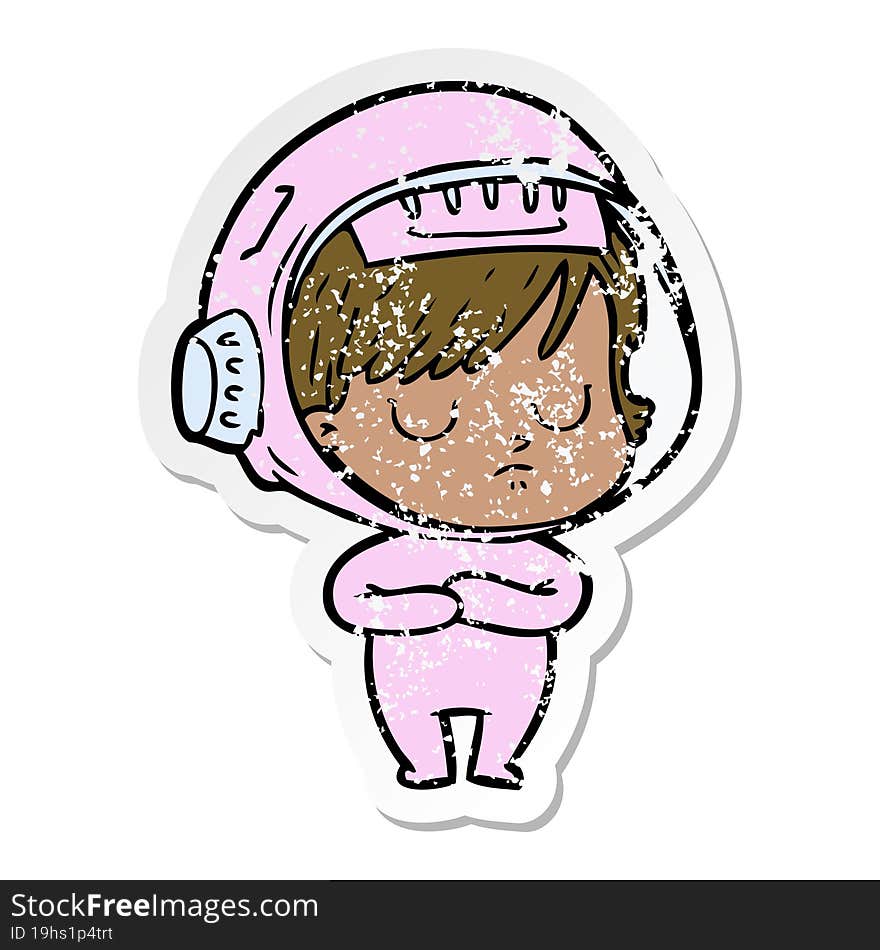 Distressed Sticker Of A Cartoon Astronaut Woman