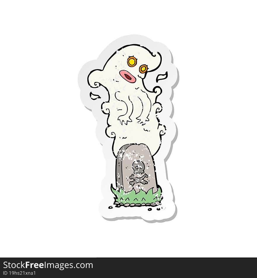 retro distressed sticker of a cartoon ghost rising from grave