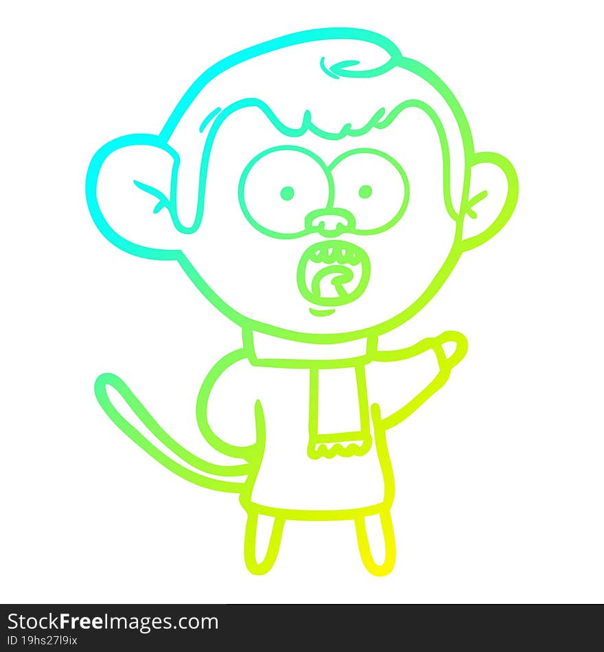 cold gradient line drawing cartoon shocked monkey